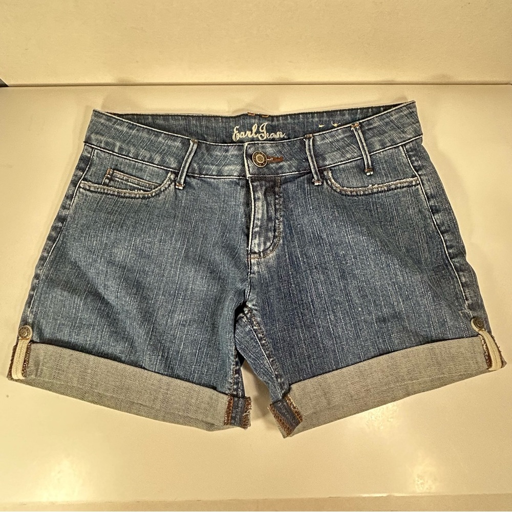 Earl Jeans Shorts Women's 29 Blue Denim Embroidered Pockets Stretch medium wash